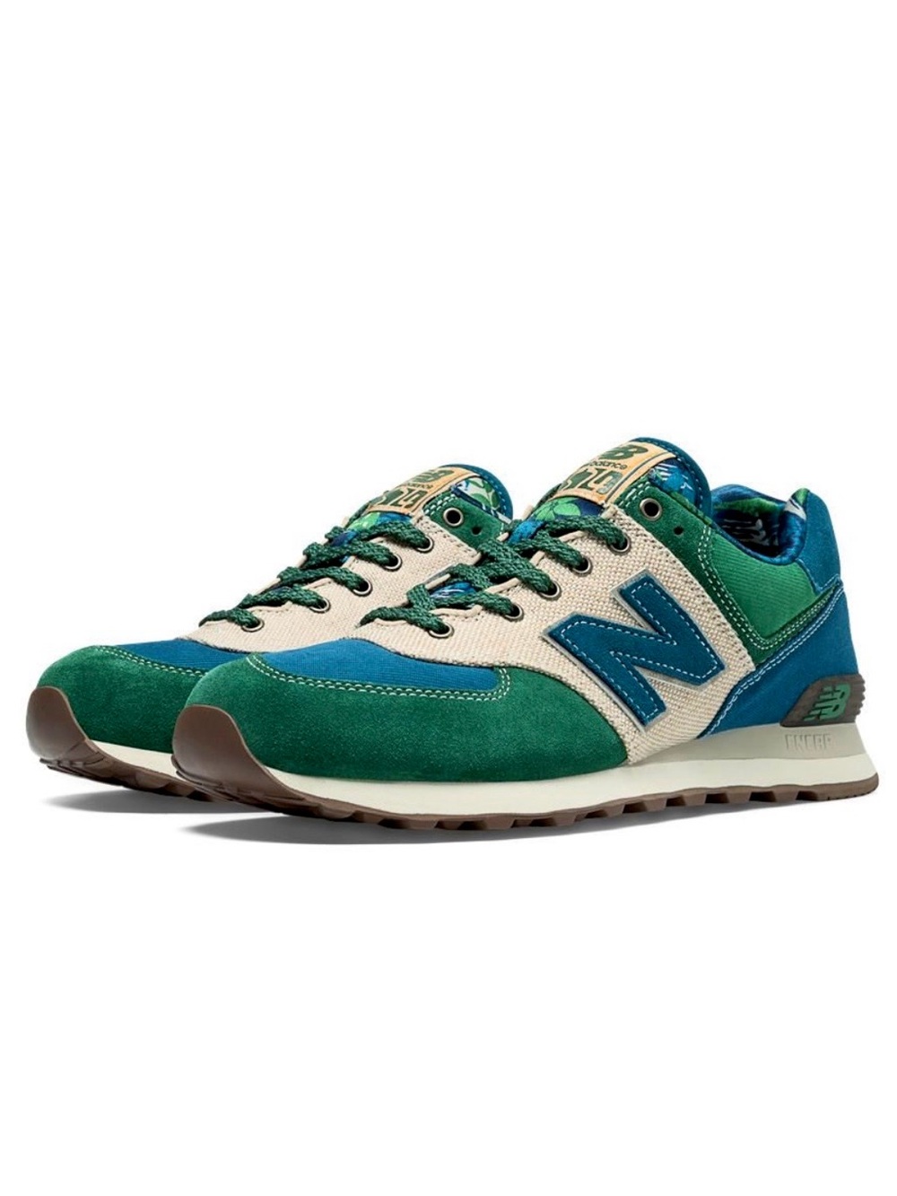 NEW BALANCE 574 MENS BOTANICAL GARDEN GREEN GLOW BLUE/GREEN/HEMP RARE! EUC Sz9.5